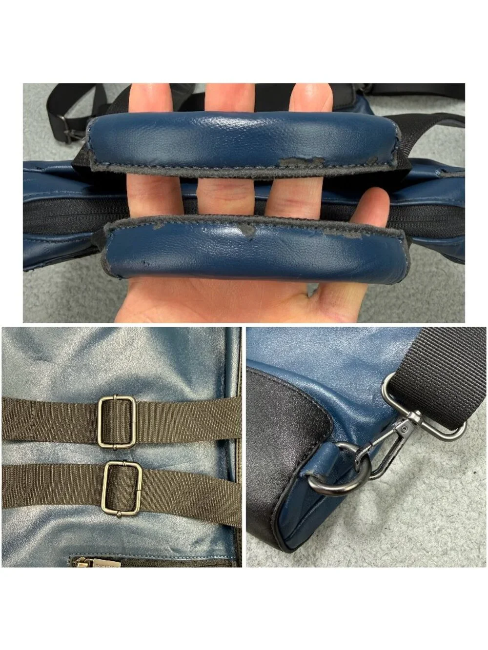 Moleskine Backpack Navy Blue Vertical Device Bag Faux Leather Laptop Mens Womens